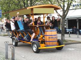 Stag group enjoying beer biking in Hamburg