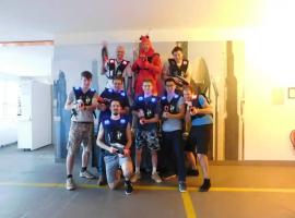 Stag group photo in costume after a thrilling laser game in Hamburg